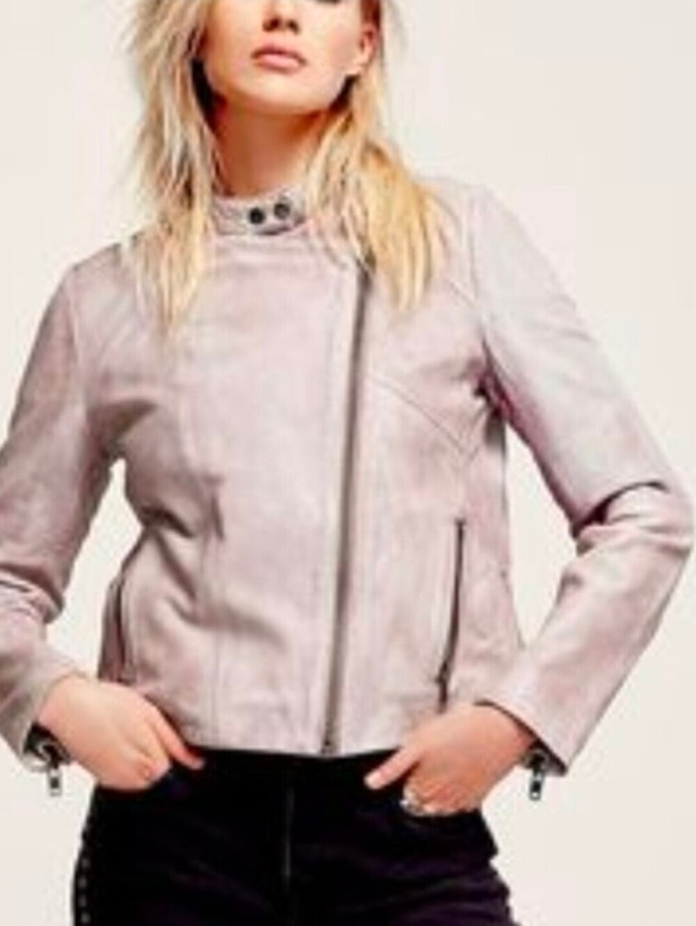 Free People Genuine Lamb Lavender Leather Moto Jacket Size 6